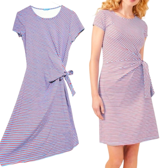 J. McLaughlin Women's Size Medium Elora Dress Blue Red Stripes - Picture 2 of 10